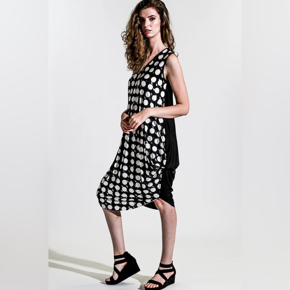 Artimino Khangura Artsy Dress - polka black cream sz XL
